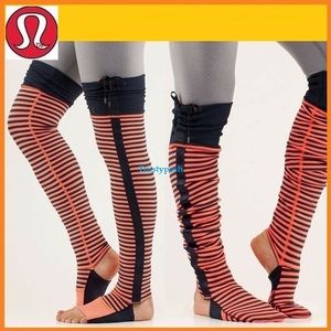 Lululemon Legwarmers Thigh High Over The Knee Sock Orange Black Gym Yoga